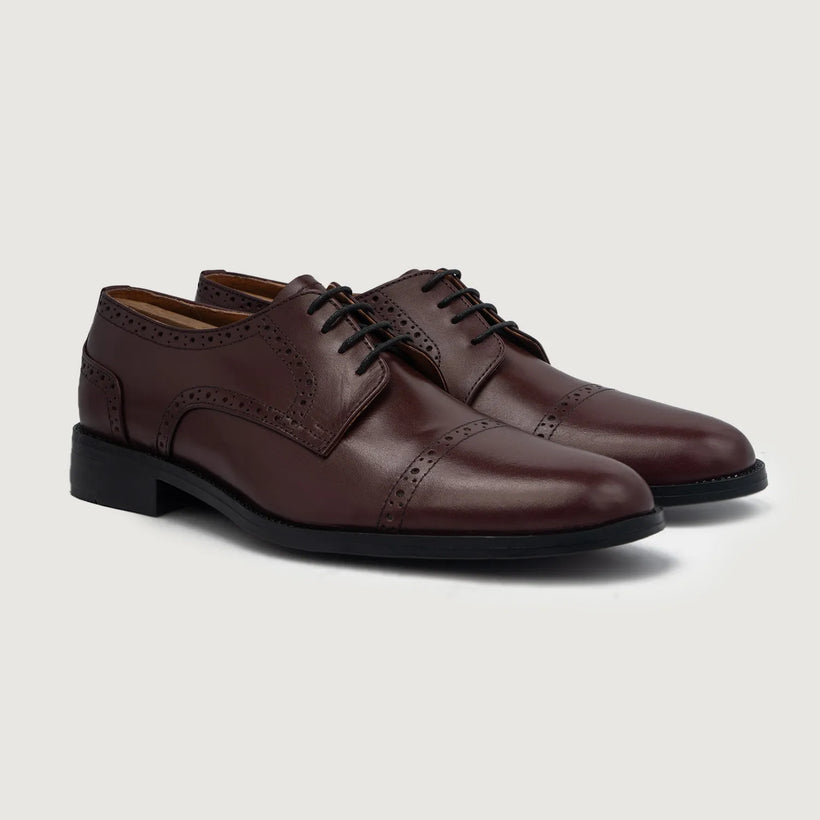 Dirk Brogues Derby Maroon Leather Shoes 男士