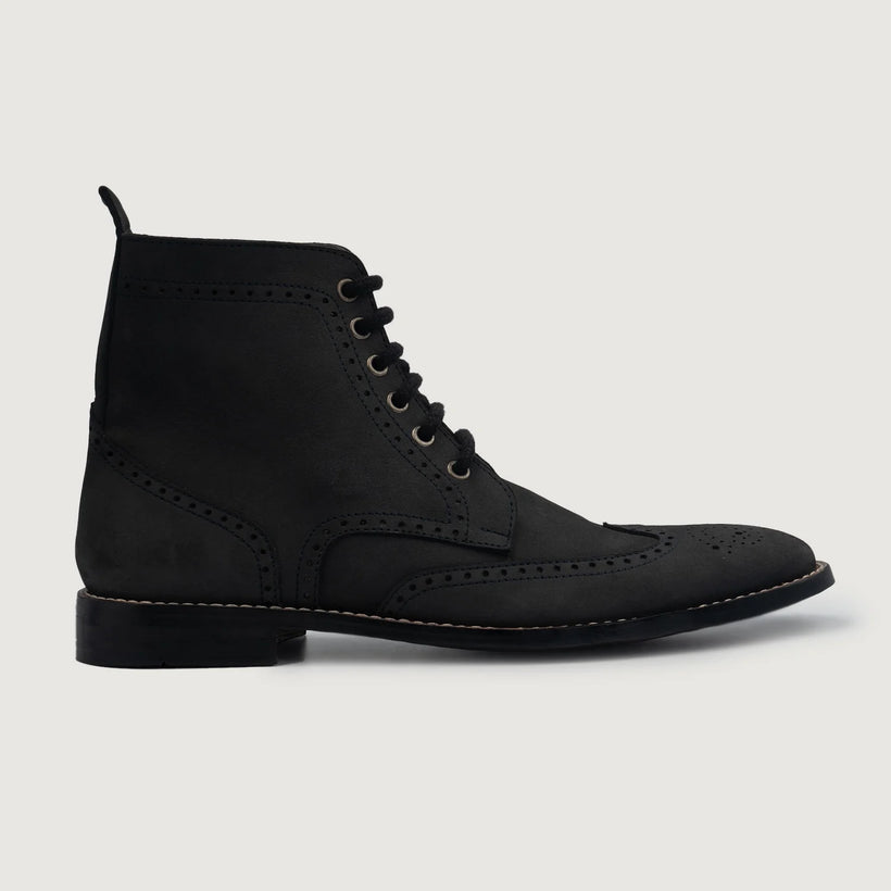 Duster Brogues Derby 经典黑 Nubuck 真皮工装靴马丁靴 男士
