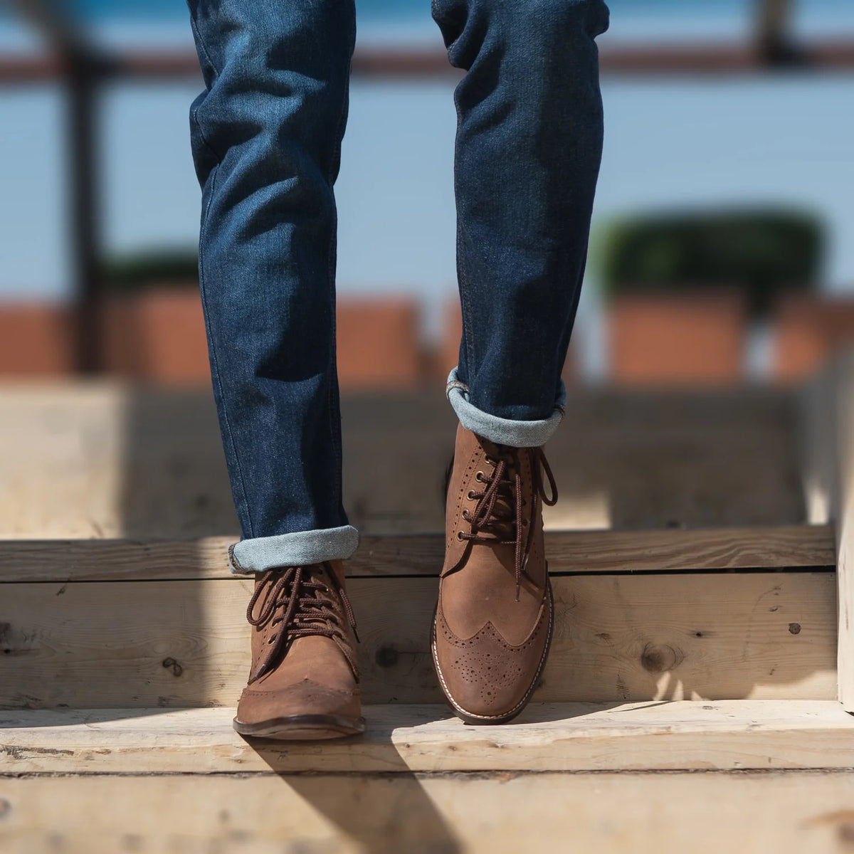 Tailored Rib Cuffs & Hem Craftsmanship Construction Detail on Duster Brogues Derby Oil Pull-up 复古棕 真皮工装靴马丁靴 男士