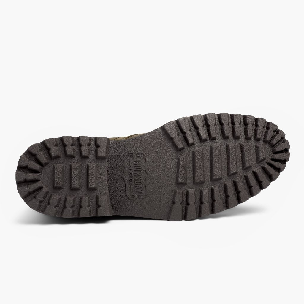 High-Traction Rubber Outsole & Lug Tread Pattern on Captain StormKing® Dark Olive Matte 真皮工装靴马丁靴 男士
