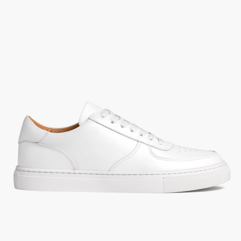 White Full-Grain leather Sneakers - 固特异沿条缝制工艺与鞋头细节