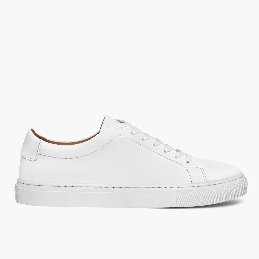 White Full-Grain leather Sneakers - 固特异沿条缝制工艺与鞋头细节