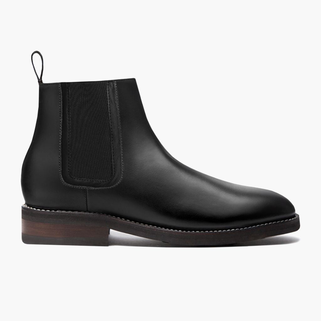 Black Full-Grain leather Boots - 固特异沿条缝制工艺与鞋头细节