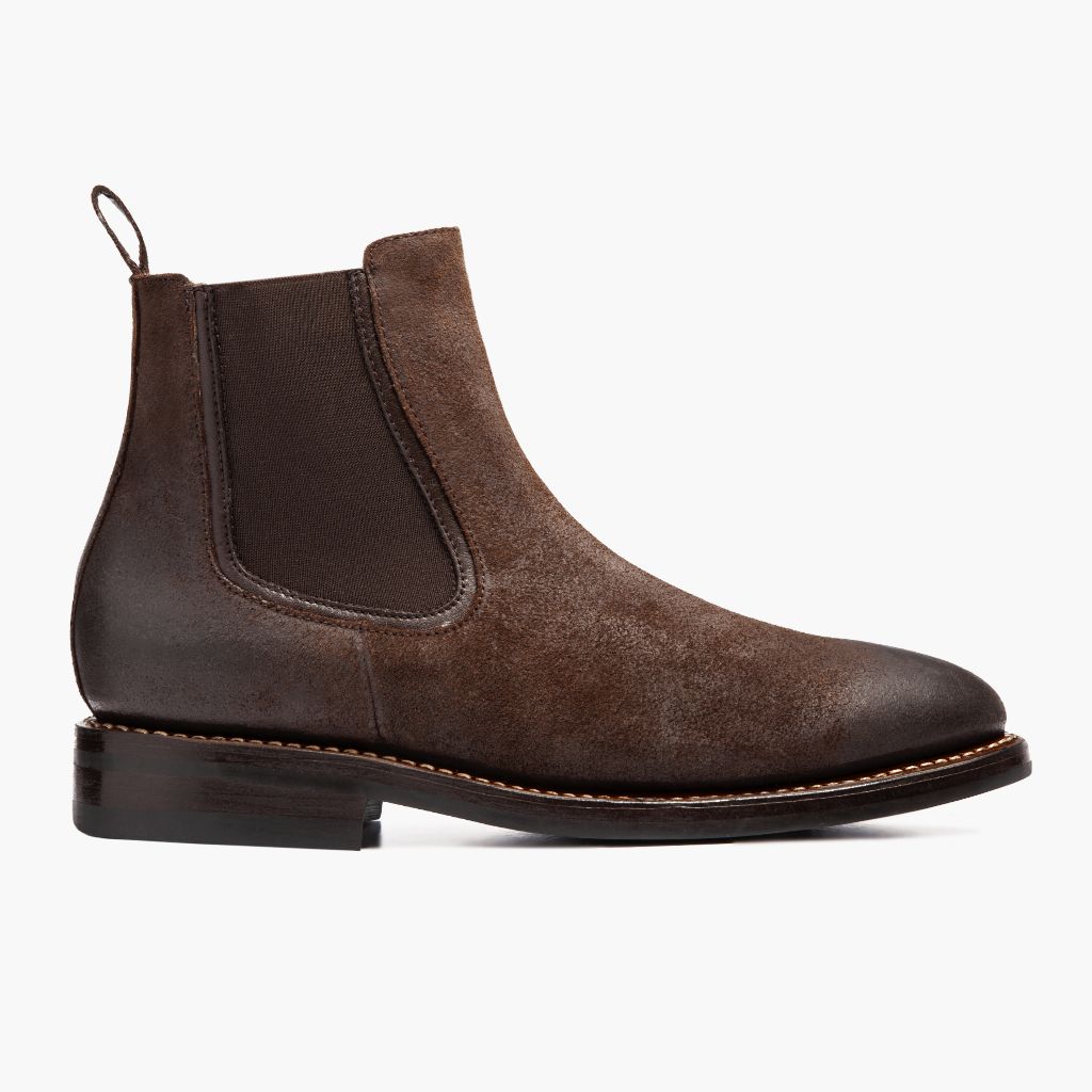 Chocolate Goatskin Suede Leather Boots - 固特异沿条缝制工艺与鞋头细节