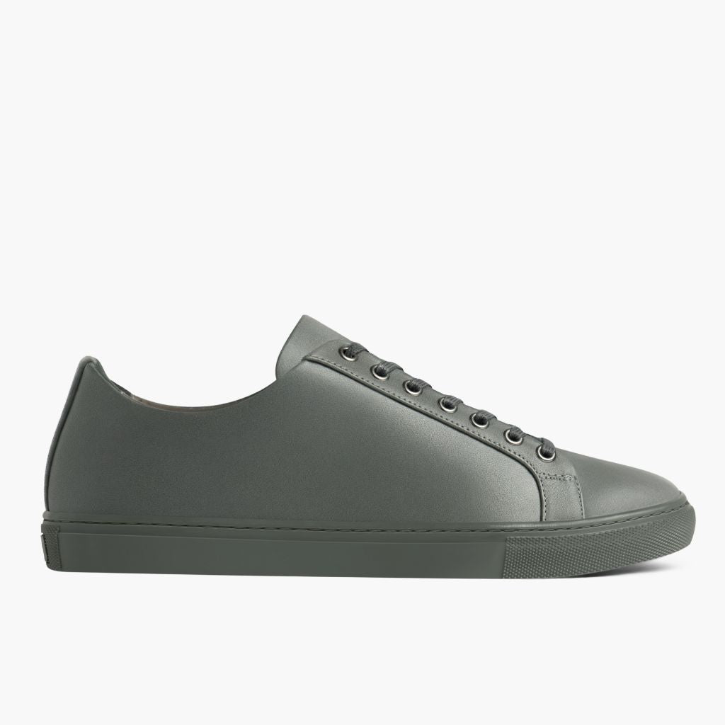 Grey Full-Grain leather Sneakers - 固特异沿条缝制工艺与鞋头细节