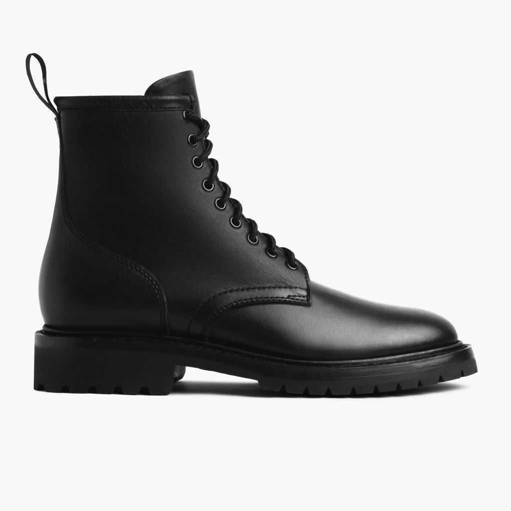 Black Full-Grain leather Boots - 固特异沿条缝制工艺与鞋头细节