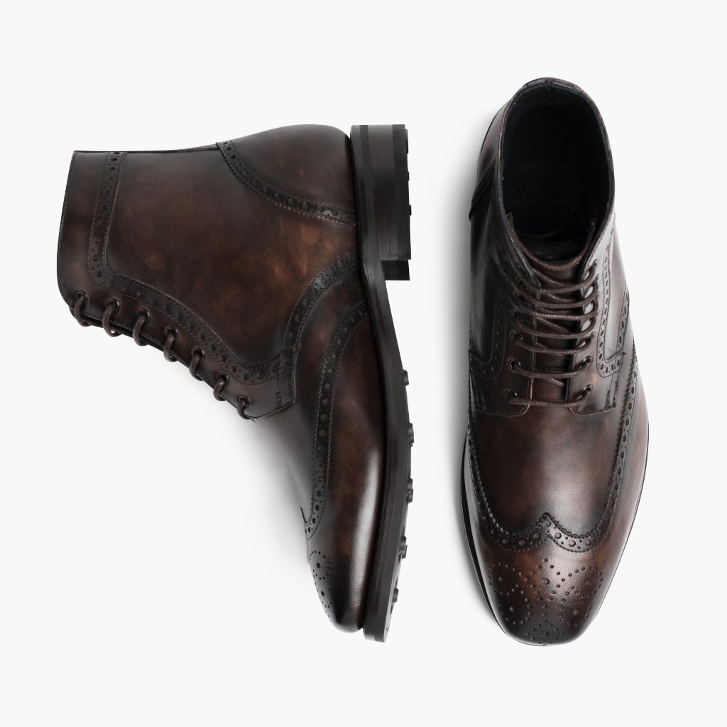 Wingtip Dark Oak 真皮工装靴马丁靴 男士 For Men - 加固鞋跟护壁与高密度双排走线细节