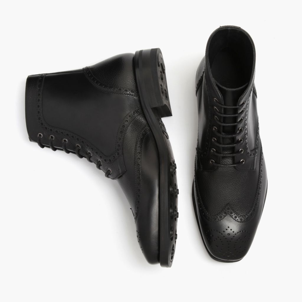 Wingtip 经典黑 真皮工装靴马丁靴 男士 For Men - 加固鞋跟护壁与高密度双排走线细节