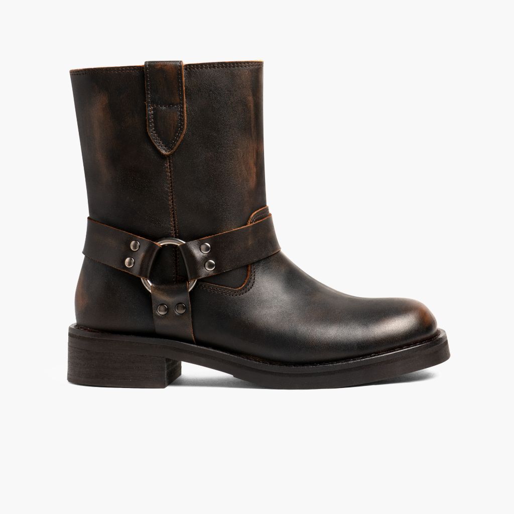 Outlaw Vintage 复古棕 真皮工装靴马丁靴 女士 in Vintage Brown Full-Grain Leather - 侧面轮廓视角 | 官方商城选购