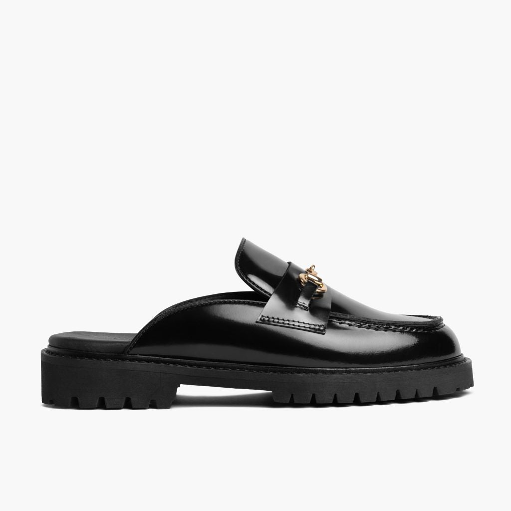 Black Full-Grain leather Loafers - 固特异沿条缝制工艺与鞋头细节