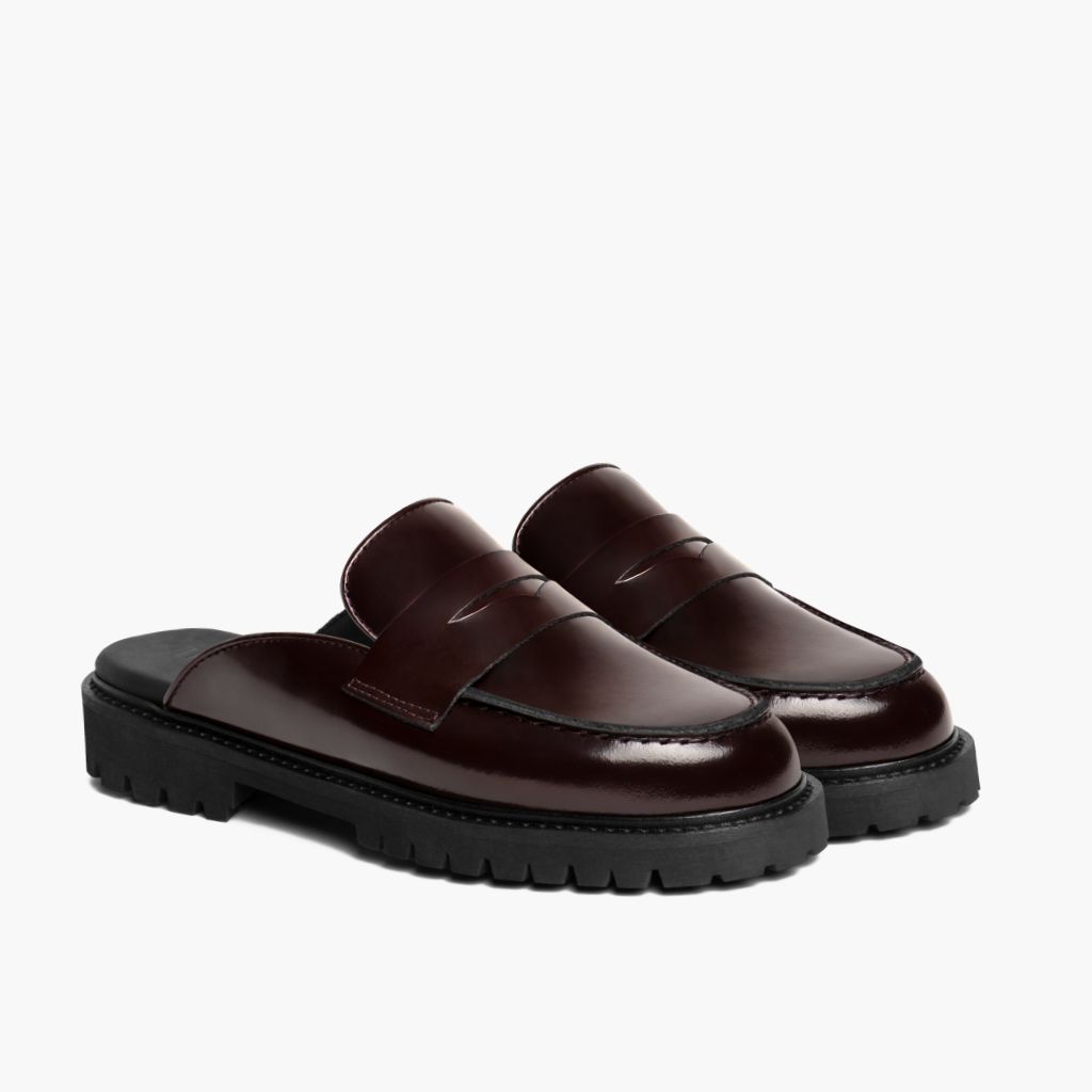 Penny Mule 酒红色 真皮工装靴马丁靴 女士 in Burgundy Full-Grain Leather - 侧面轮廓视角 | 官方商城选购