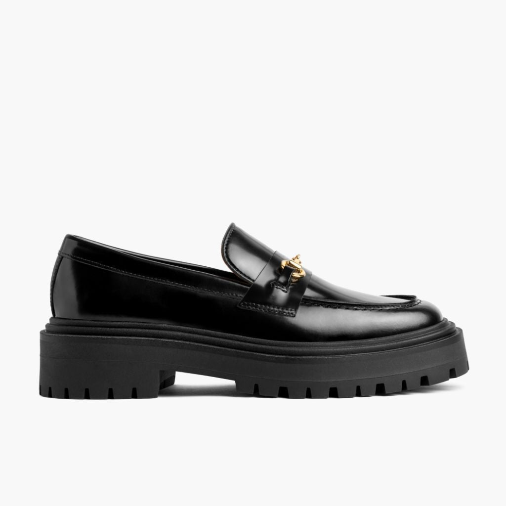 Black Full-Grain leather Loafers - 固特异沿条缝制工艺与鞋头细节