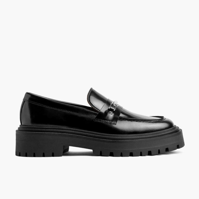 Penny Platform 黑色 & Silver Leather Loafers 女士