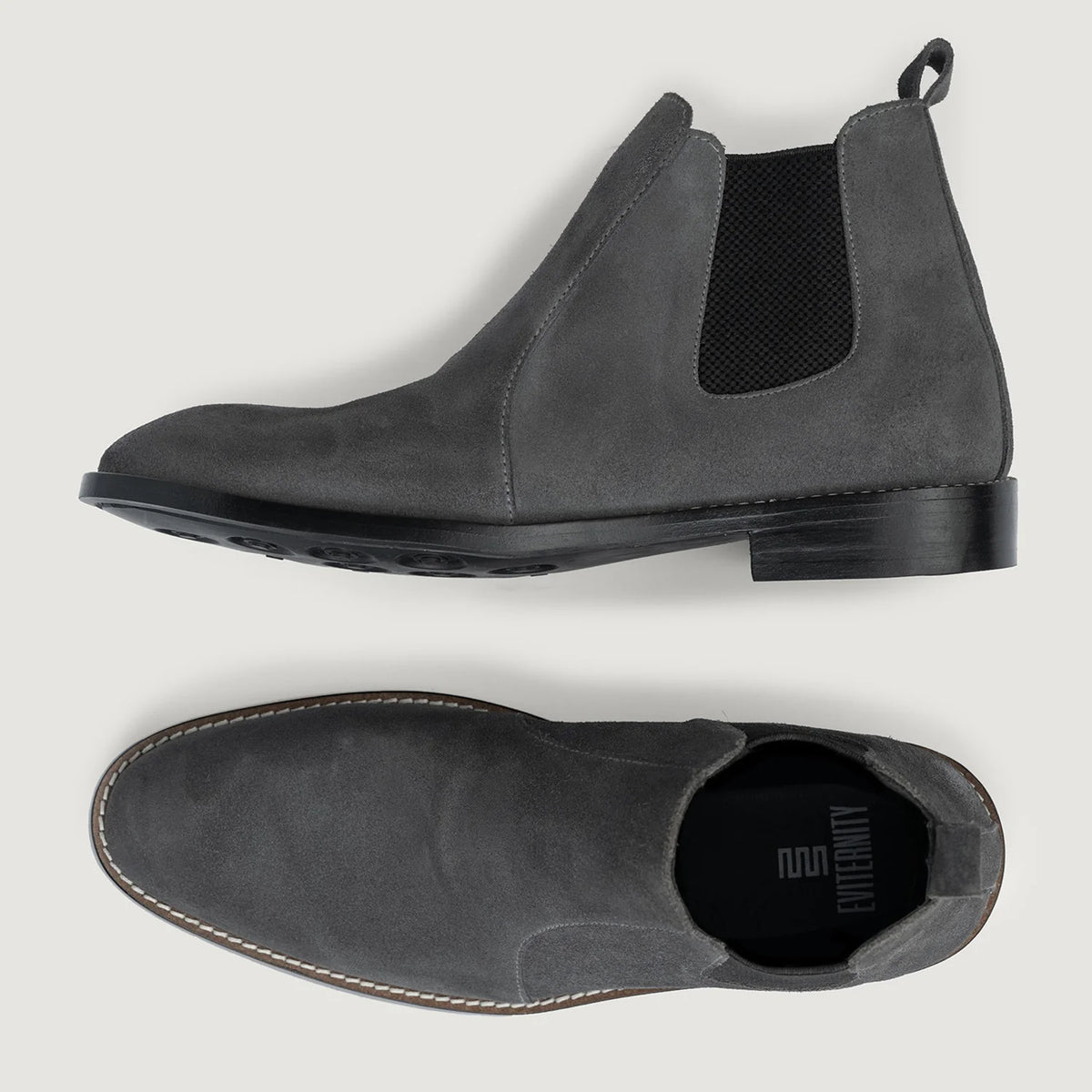 Clarkson Chelsea Grey Suede Leather Boots StudGuard For Men - 加固鞋跟护壁与高密度双排走线细节