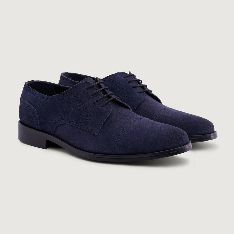 Dirk Brogues Derby Blue Suede Leather Shoes - StudGuard 男士