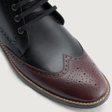 Close-Up Detail of Classic Collar & Heavy-Duty Zipper Hardware on Duster Brogues Derby Maroon Black Leather Boots StudGuard For Men