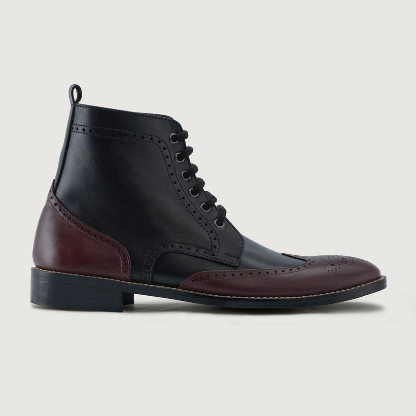 Duster Brogues Derby Maroon 黑色 Leather Boots - StudGuard 男士