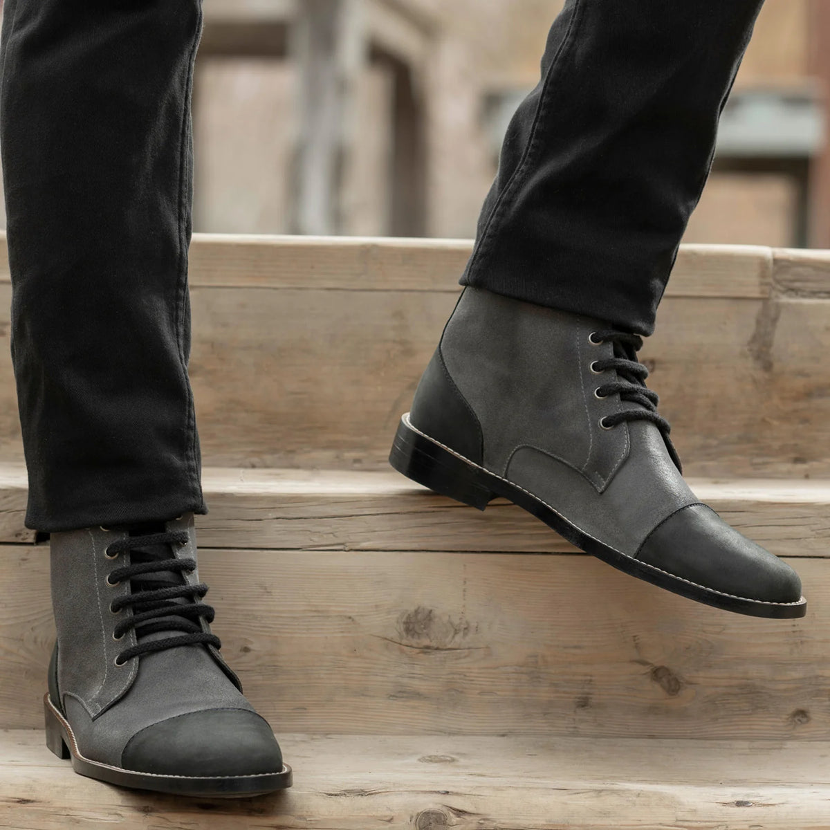 Orlaven Knight Derby Grey & 经典黑 真皮工装靴马丁靴 - StudGuard 男士 footwear image 9