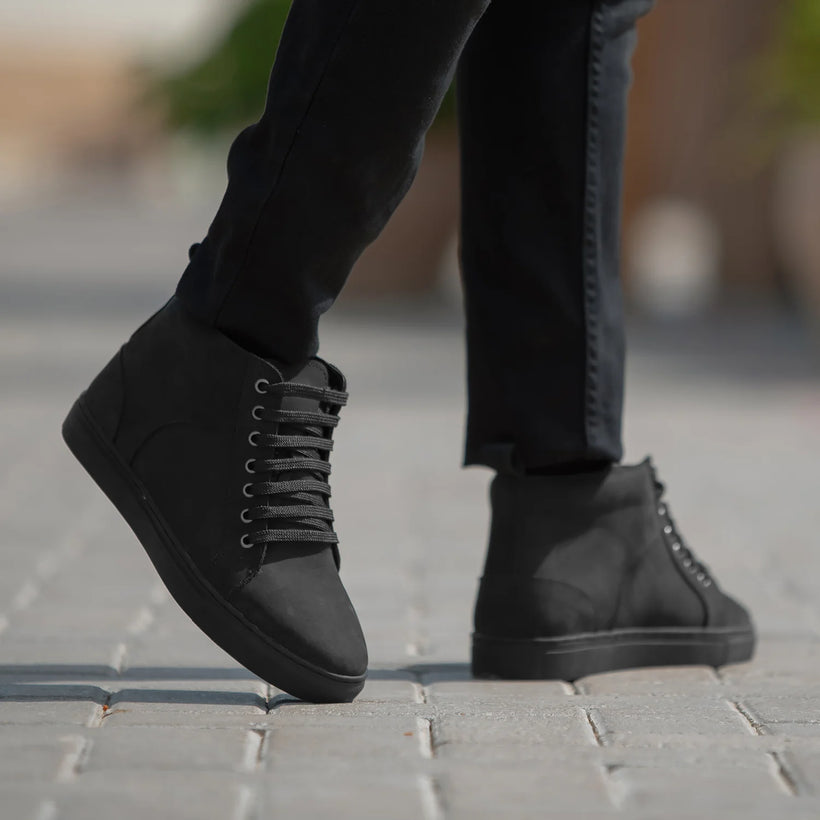 Marty High Top 经典黑 Nubuck 真皮休闲板鞋运动鞋 男士