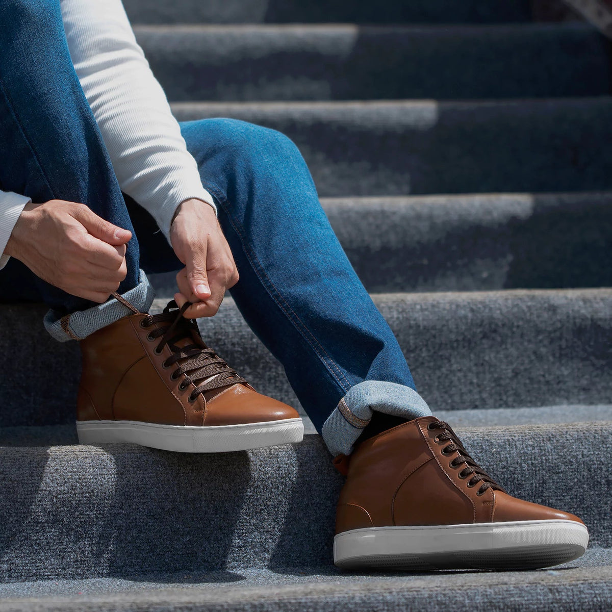 Orlaven Marty High Top 浅棕褐色 真皮休闲板鞋运动鞋 男士 footwear image 10