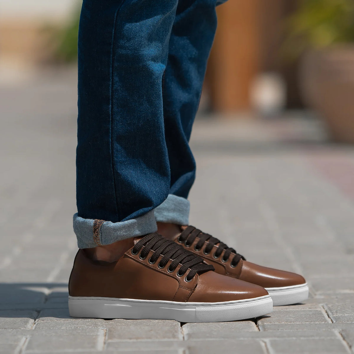 Murphy Low Top 浅棕褐色 真皮休闲板鞋运动鞋 男士 in Tan Full-Grain Leather - 侧面轮廓视角 | 官方商城选购