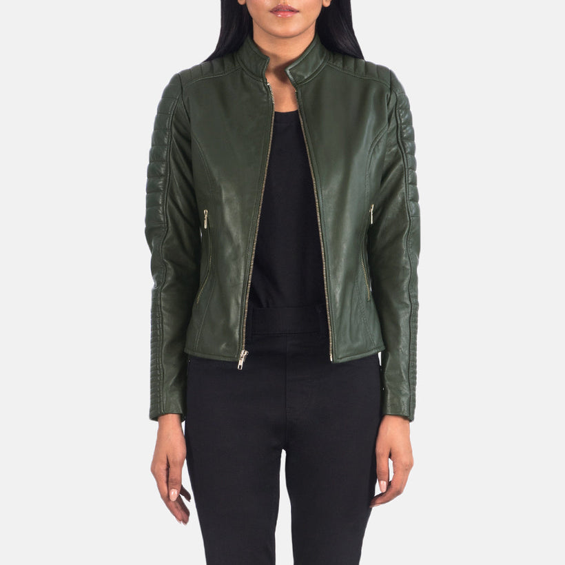 Adalyn Quilted Green 真皮机车夹克 女士