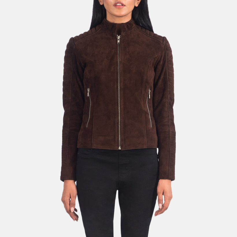 Adalyn Quilted Mocha Suede 真皮机车夹克 女士
