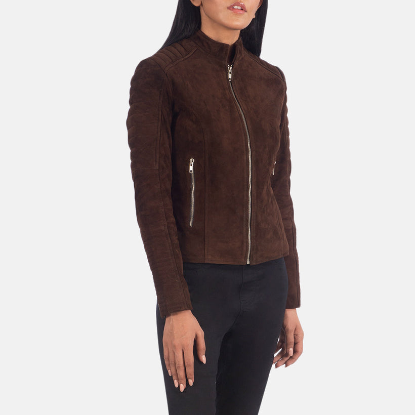 Adalyn Quilted Mocha Suede 真皮机车夹克 女士