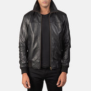 Men's Air Rolf 黑色 真皮飞行员夹克 男士 in Black Sheepskin Leather - Front Profile View &amp; Tailored Silhouette | Buy Online
