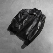 Rib Knit &amp; Hem Craftsmanship Construction Detail on Men's Air Rolf 黑色 真皮飞行员夹克 男士