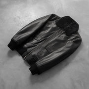 
Rib Knit & Hem Craftsmanship Construction Detail on Airin G-1 经典黑 真皮飞行员夹克 男士