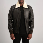 
Airin G-1 复古棕 & Cream 真皮飞行员夹克 男士 in Brown Sheepskin Leather - 正面版型与定制立体剪裁轮廓 | 官方商城选购