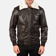 
细节特写 of Shirt with Removable Fur & Zipper Hardware on Airin G-1 复古棕 真皮飞行员夹克 男士