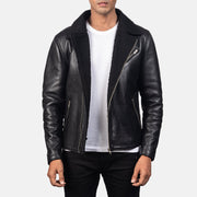 Men's Alberto Shearling 黑色 真皮夹克 男士 in Black Sheepskin Leather - Front Profile View &amp; Tailored Silhouette | Buy Online