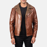 Men's Alberto Shearling 棕色 真皮夹克 男士 in Brown Sheepskin Leather - Front Profile View &amp; Tailored Silhouette | Buy Online