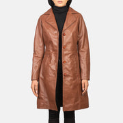 
Alexis 复古棕 Single Breasted 真皮大衣 女士 in Brown Cowhide Leather - 正面版型与定制立体剪裁轮廓 | 官方商城选购