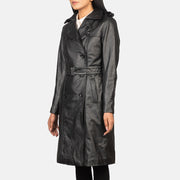 
Black Cowhide leather Coat - 展现肩线贴合与利落下摆的背部视角