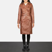 Women's Alice 棕色 Double Breasted 真皮大衣 女士 in Black Cowhide Leather - Front Profile View &amp; Tailored Silhouette | Buy Online