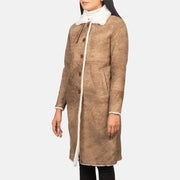 
Alina Shearling 复古棕 真皮大衣 女士 in Distressed Brown Sheepskin Leather - 正面版型与定制立体剪裁轮廓 | 官方商城选购