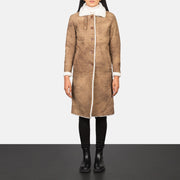 
Alina Shearling 复古棕 真皮大衣 女士 - 展现立体袖型与合身版型的侧身视角