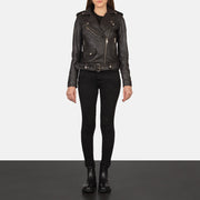 Women's Alison 棕色 真皮机车夹克 女士 - Lateral Side Profile View Showing Sleeve Cut &amp; Athletic Taper Fit