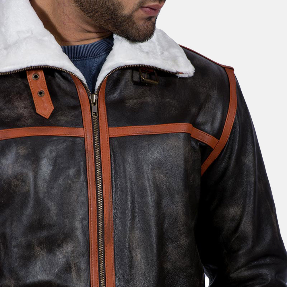 Men's Alpine 棕色 Fur 真皮夹克 男士 - Lateral Side Profile View Showing Sleeve Cut &amp; Athletic Taper Fit
