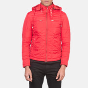 
细节特写 of High neck with Belt & Zipper Hardware on Alps Quilted Red Windbreaker Jacket