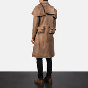 Men's Army 棕色 Leather Duster 男士 - Lateral Side Profile View Showing Sleeve Cut &amp; Athletic Taper Fit