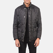 
Barry 菱格压线 经典黑 Windbreaker 真皮夹克 男士 in Black Polyester - 正面版型与定制立体剪裁轮廓 | 官方商城选购