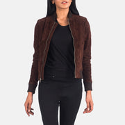 Women's Bliss 棕色 Suede 真皮飞行员夹克 女士 in Brown Goatskin Suede - Front Profile View &amp; Tailored Silhouette | Buy Online