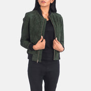 Women's Bliss Green Suede 真皮飞行员夹克 女士 in Green Goatskin Suede - Front Profile View &amp; Tailored Silhouette | Buy Online