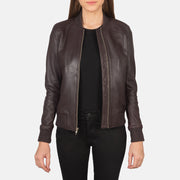 
Bliss 栗褐色 真皮飞行员夹克 女士 in Maroon Sheepskin Leather - 正面版型与定制立体剪裁轮廓 | 官方商城选购