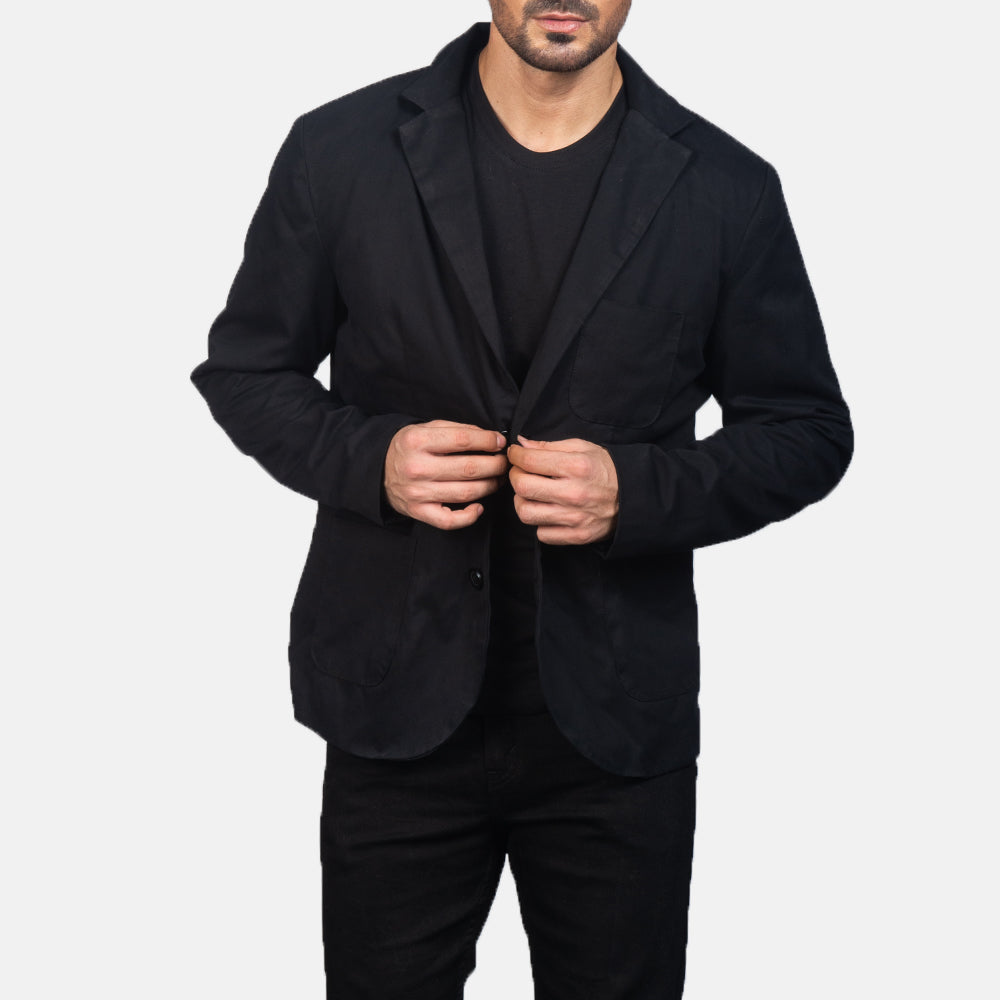 Borges 黑色 真皮西装外套 男士 in Black Poly-Cotton - Front Profile View &amp; Tailored Silhouette | Buy Online