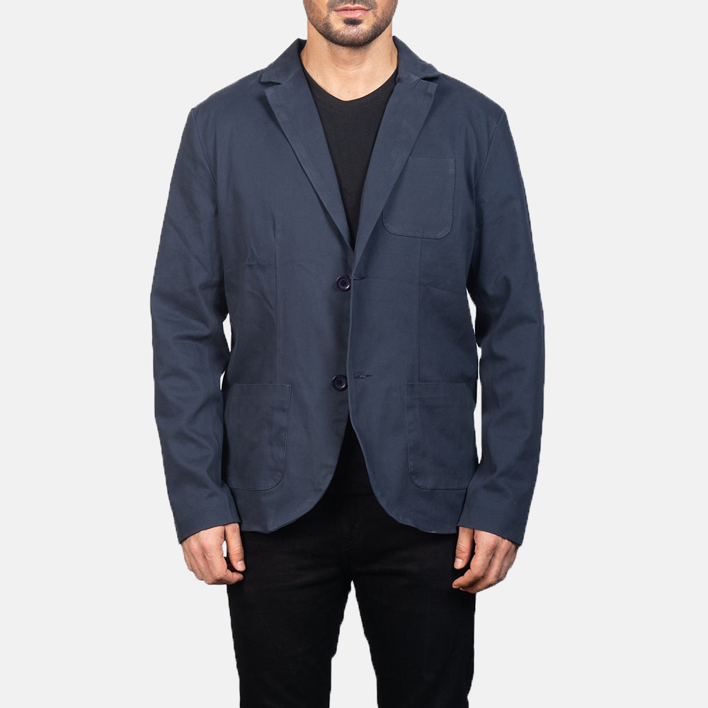 Borges Navy Blue 真皮西装外套 男士 in Navy Blue Poly-Cotton - Front Profile View &amp; Tailored Silhouette | Buy Online